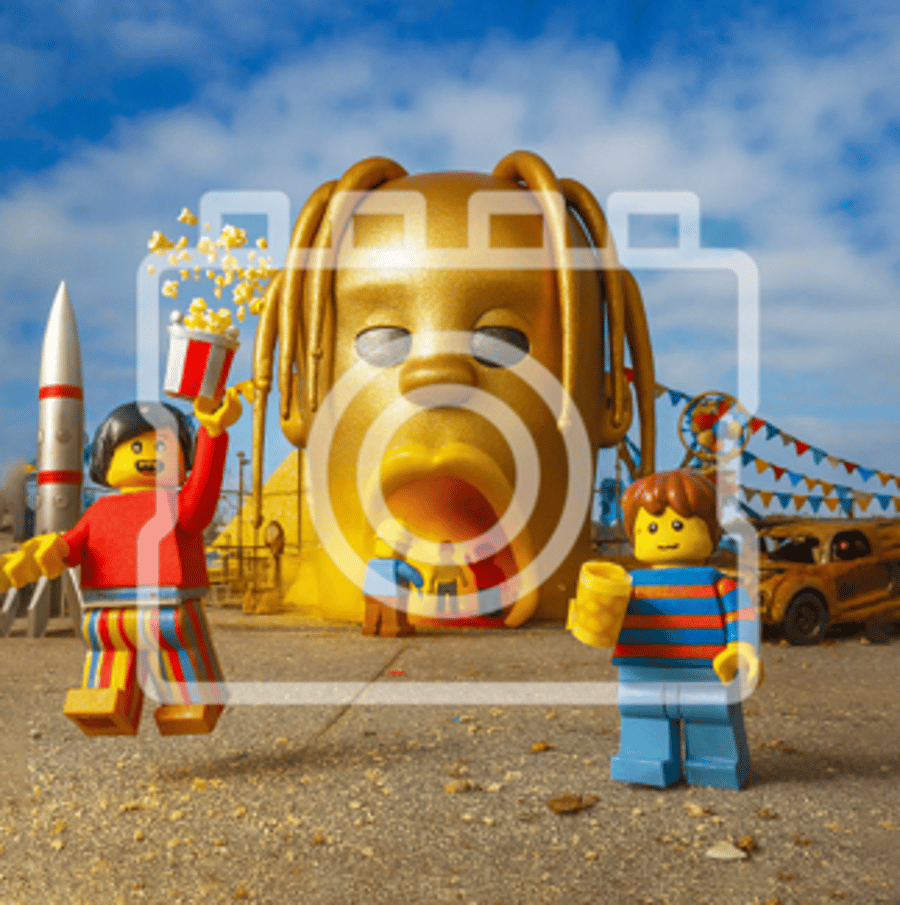 LEGO-Inspired Travis Scott – Astroworld Album Cover Print – 5x5" Mounted Print