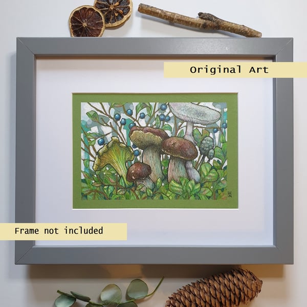 A little group of mushrooms, original artwork, fungi wall art