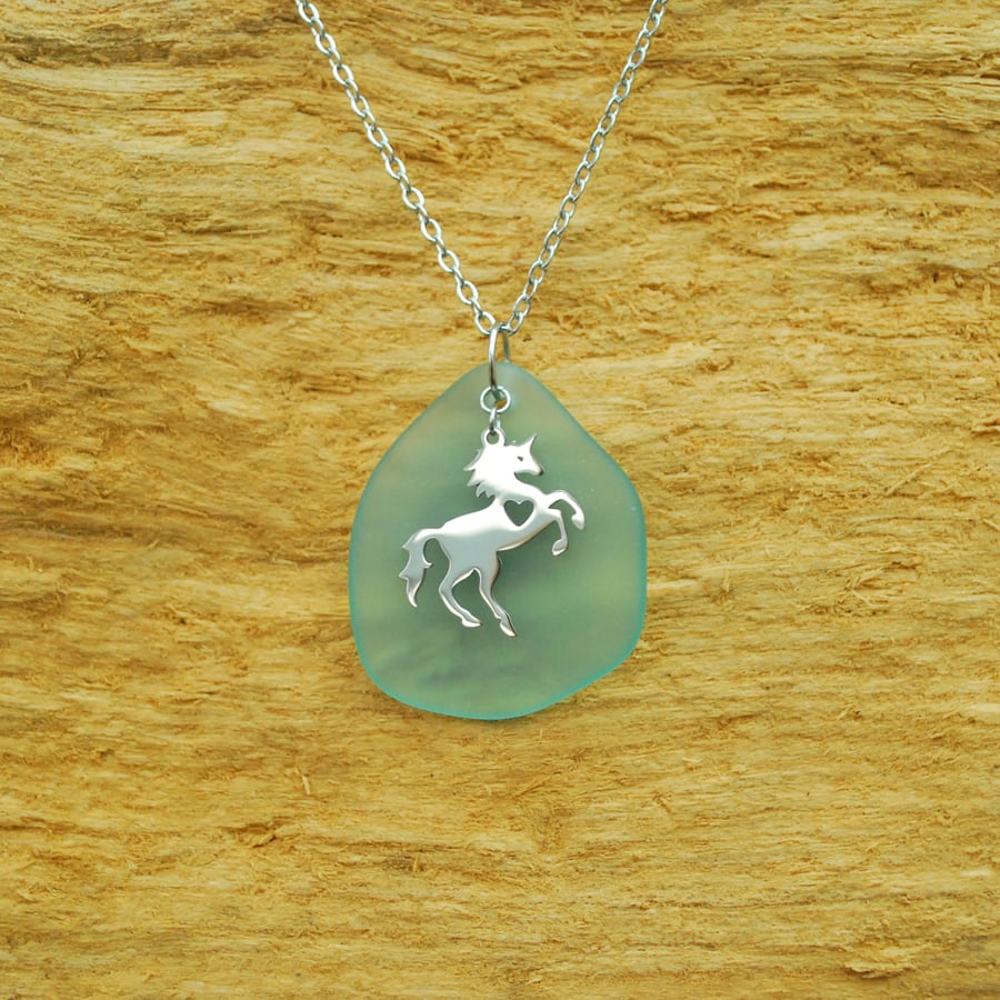 Sea glass pendant with horse charm
