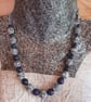 Handmade navy, yellow and white polymer clay necklace