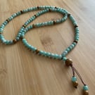 Amazonite and Wild Horse Jasper long gemstone beaded necklace 34” 