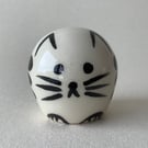 Small Wheel Thrown and Hand-Painted Ceramic Black Striped Cat