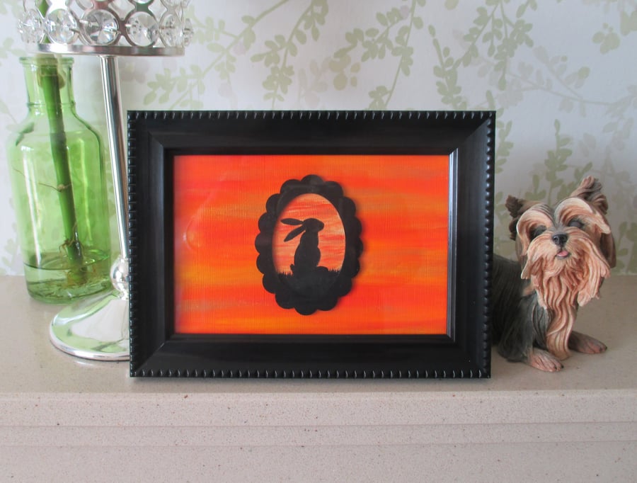 Bunny Rabbit Silhouette Painting Original Art Picture Framed 