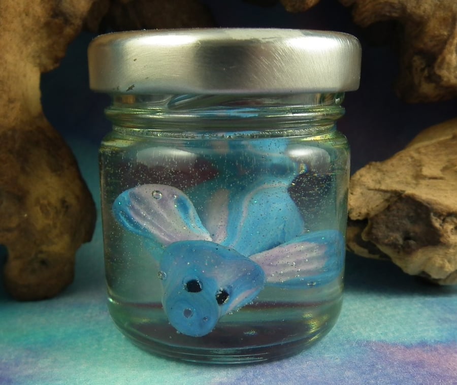 Spring Sale ..Tiny Swimming Dragon 'Mia' in jar of 'water' OOAK Sculpt