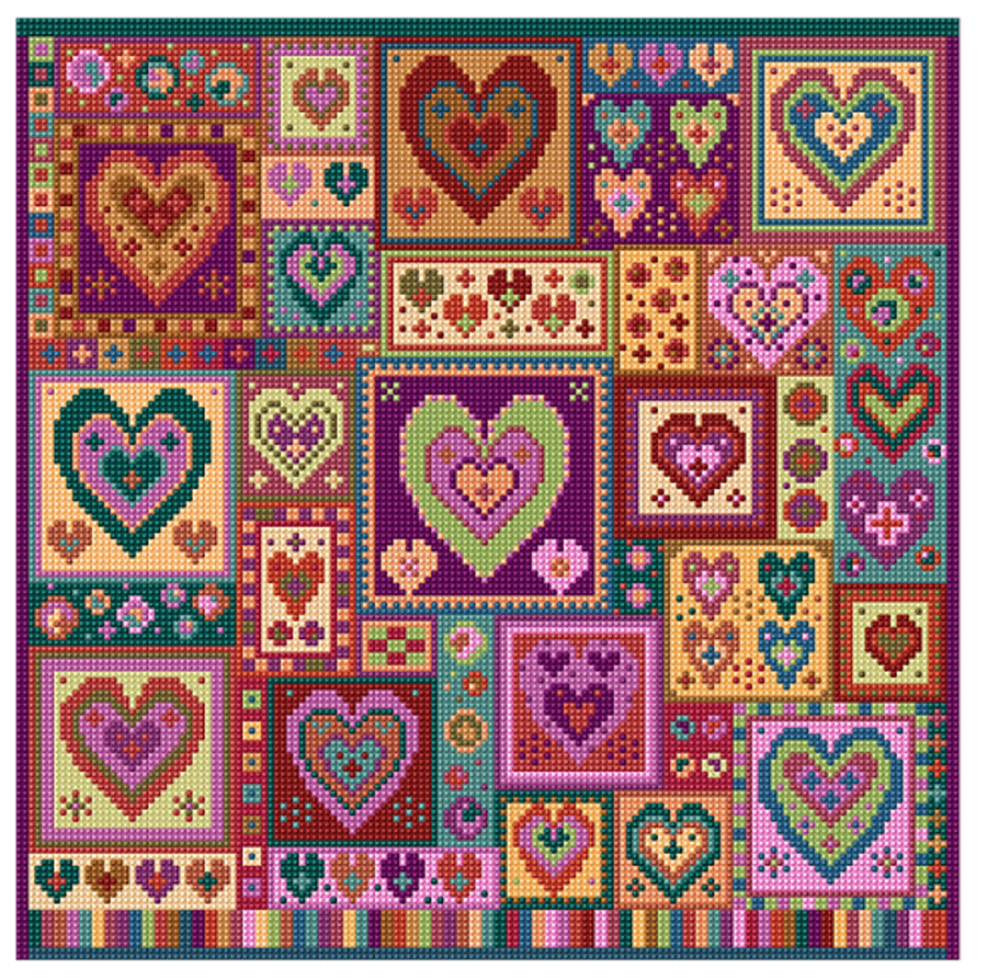 Little Hearts Patchwork Tapestry Kit, Counted Cross Stitch
