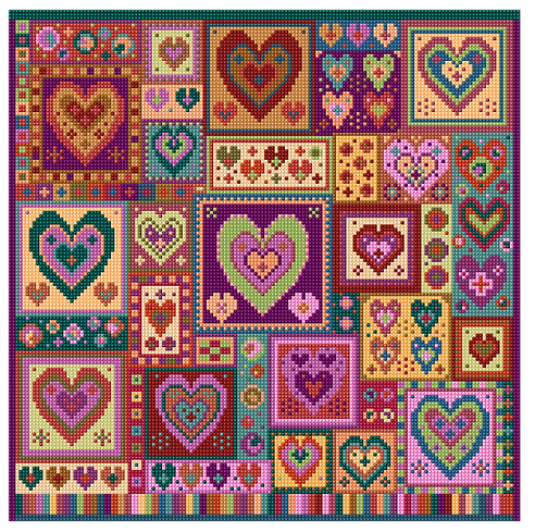 Little Hearts Patchwork Tapestry Kit, Counted Cross Stitch