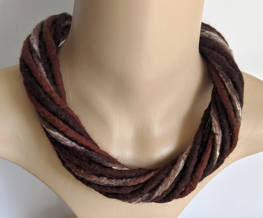 The Twist: felted cord necklace in shades of brown