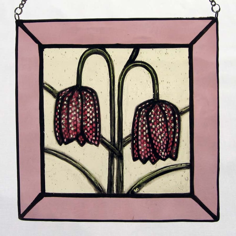Snakeshead Fritillary Stained Glass Panel