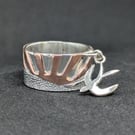 Handmade band ring, Sunset ring with silver swallow, Charm ring, Summer