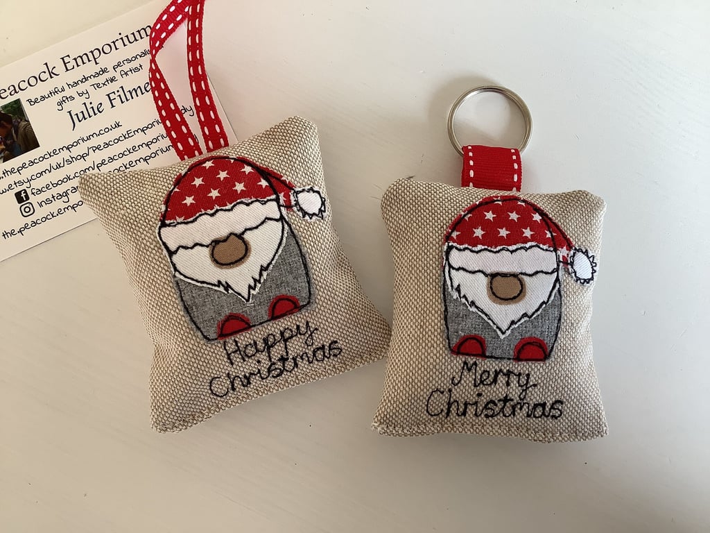 Tomte Personalised Xmas Tree Hanger or Keyring with Optional Lavender Scent 