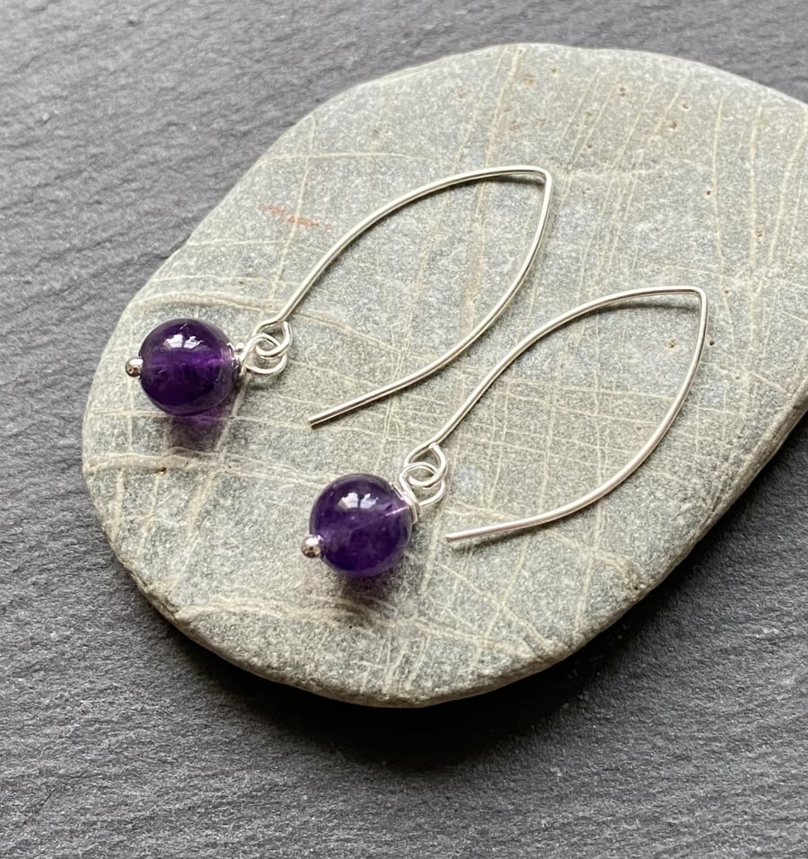Amethyst & Sterling Silver Long Drop Earrings