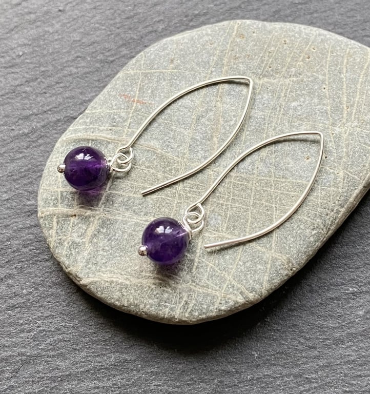 Amethyst & Sterling Silver Long Drop Earrings