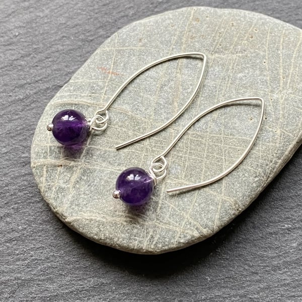 Amethyst & Sterling Silver Long Drop Earrings