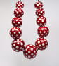 Handmade red and white patterned lamp work glass beads - Image 6