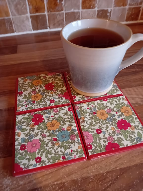 Ditsy Flowers - Ceramic Tile Set of 4 Coasters Perfectly Imperfect