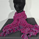 31..Handknitted Scarf in Pink and Mauve.