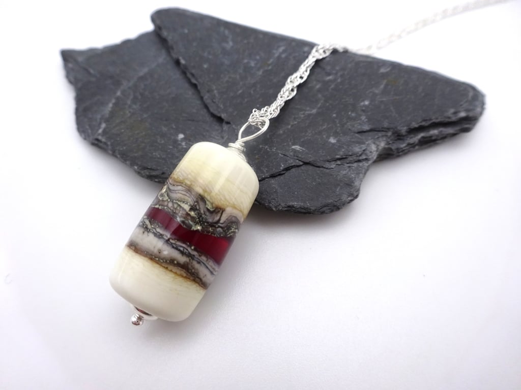 lampwork glass red sands pendant necklace