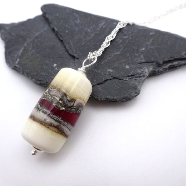 lampwork glass red sands pendant necklace