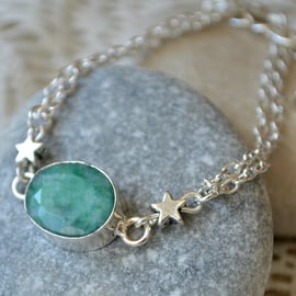 Raw Emerald Bracelet with Silver Stars