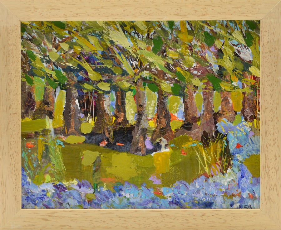 Deep Framed Painting, Bluebells in Woodland
