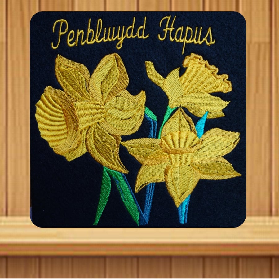 Welsh Daffodils embroidered birthday card