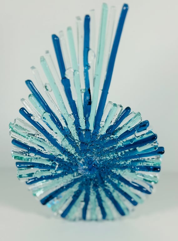 Fused glass ammonite sculpture with candle holder 