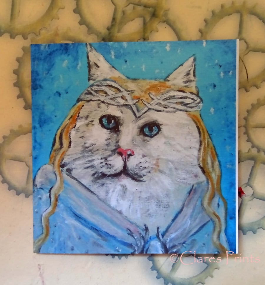 Galadriel Cat Art Greeting Card From my Original Painting