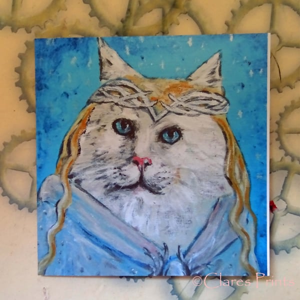 Galadriel Cat Art Greeting Card From my Original Painting