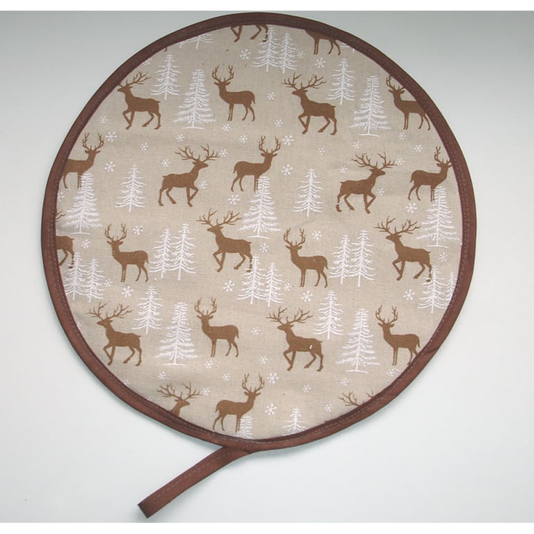 Christmas Aga Hob Lid Cover Pad Reindeer Trees Xmas Round Mat Burlap