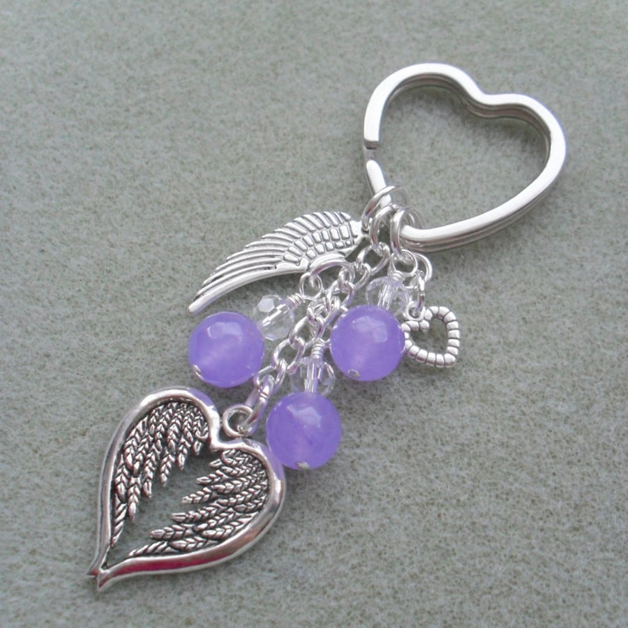 Sale now 3 Pounds Angel Wings Feathers Keyring With Lilac Quartz