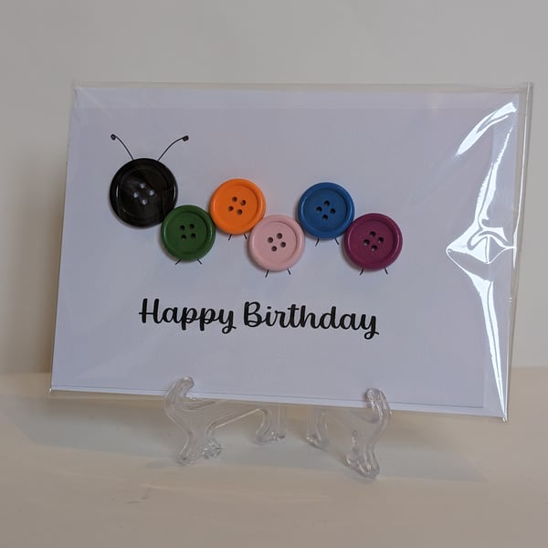 Happy Birthday button caterpillar greetings card 