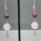 Rose Quartz and Jasper dropper earrings, sterling silver wires