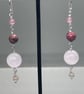 Rose Quartz and Jasper dropper earrings, sterling silver wires - Image 1