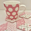 Set of four coasters, mug rugs, floral fabric, pink