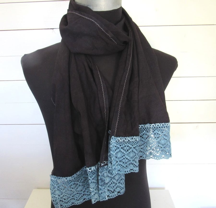Hand Dyed Logwood Purple Indigo Wool Gauze Scarf