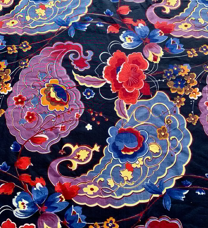 Groovy hippy Paisley Black Purple Blue 70s 80s Dressmaking Vintage Fabric