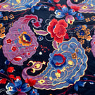 Groovy hippy Paisley Black Purple Blue 70s 80s Dressmaking Vintage Fabric