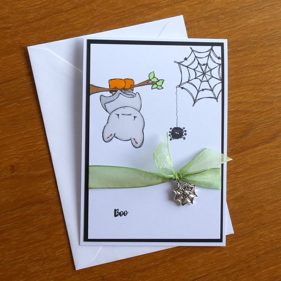 Halloween Card - Bat With Spiders Web Charm