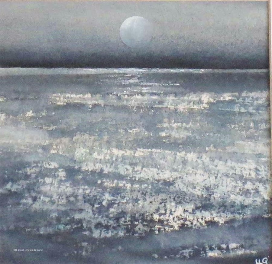 Full moon and shing sea original watercolour painting