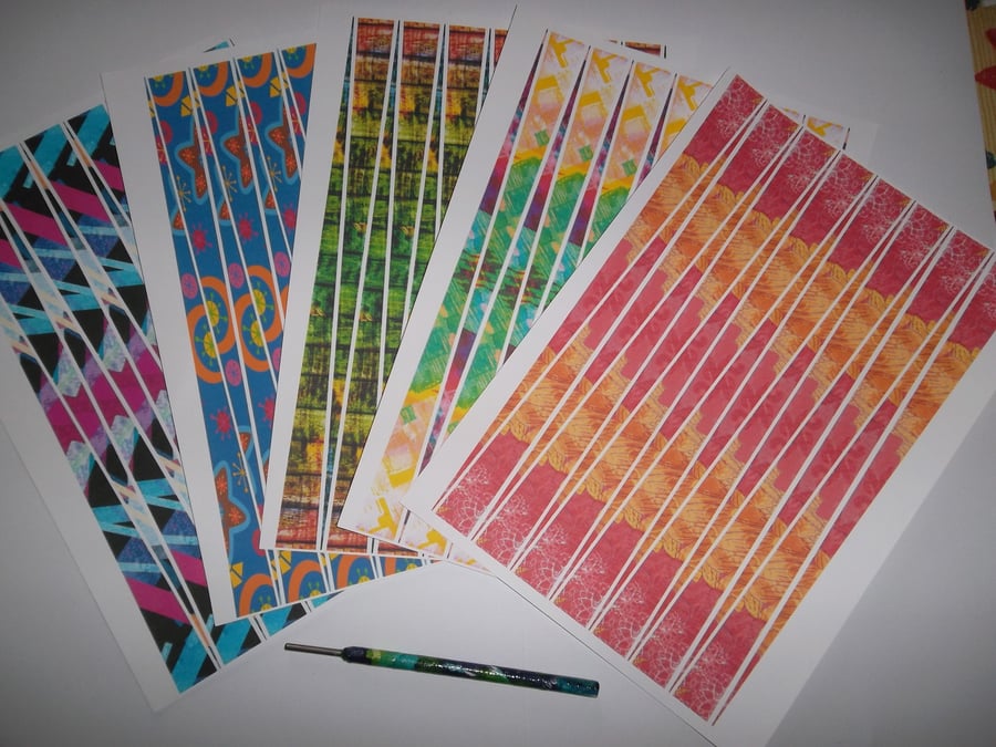 1 x Paper Bead Roller & 5 x A4 Printed Paper Bead Strips - Multicoloured - Set 4