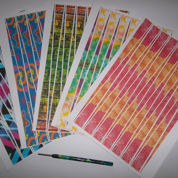 1 x Paper Bead Roller & 5 x A4 Printed Paper Bead Strips - Multicoloured - Set 4