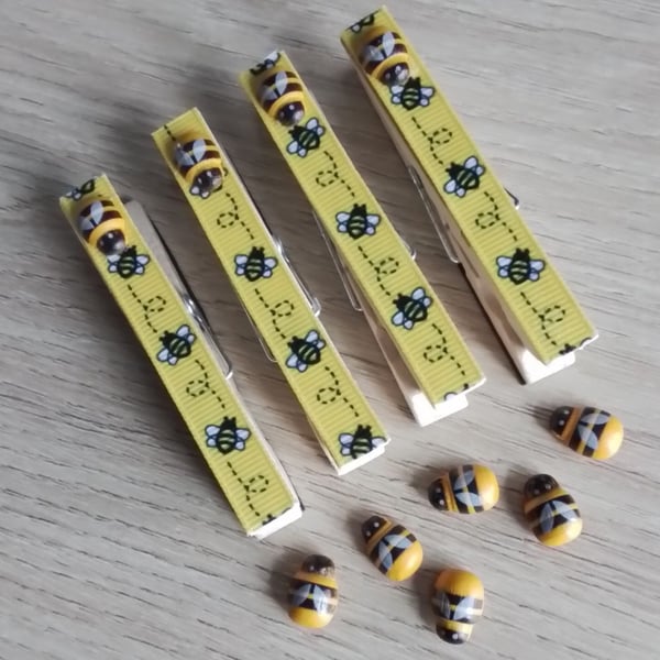 4 Bee Magnetic Pegs, Fridge Magnets, Office Magnets, Bee Magnet, Bee Gift