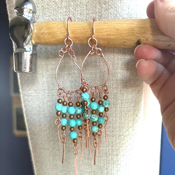 Boho copper dangly earrings