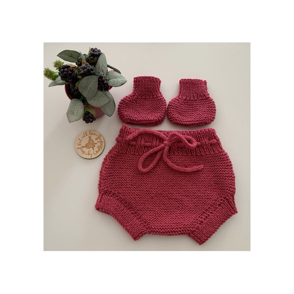 Made To Order Handknitted Clover Baby Shorts & Booties Set 5 sizes. Any colour.