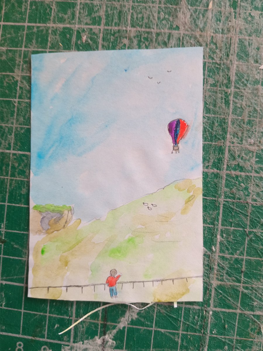 Original watercolour aceo illustration style landscape with figure