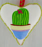 Felt Heart Embroidered Decoration 12.5cm (5”): Cactus 