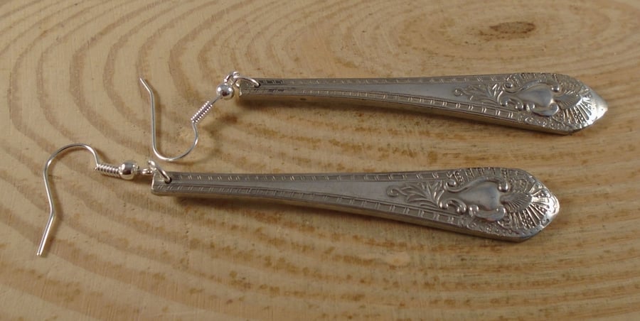 Upcycled Silver Plated Conch Sugar Tong Handle Earrings SPE062004