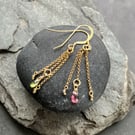 Gold Chain Earrings with Peridot and Tourmaline