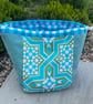 Dumpling drawstring bag -  vintage Sanderson Mandala and gingham  - Image 2
