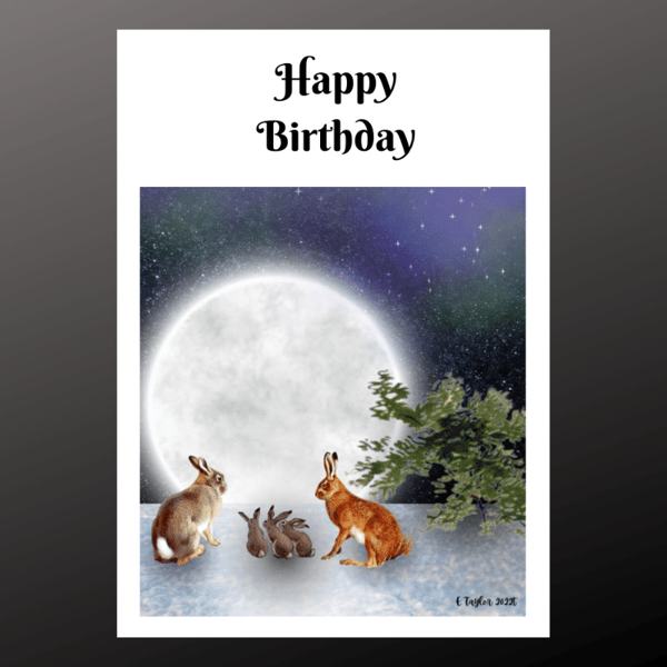 Birthday Card Celestial moon Gazing Hare Rabbit MoonPersonalise Seed Celestial